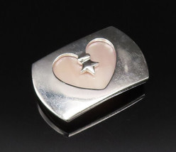 925 Silver - Vintage Inlaid Mother Of Pearl Heart Cutout Pendant - PT21560 - $73.29