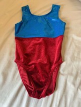Girls Size Large Bodywear Red Velour Blue Foil Dance Gymnastics Leotard EUC - $22.00
