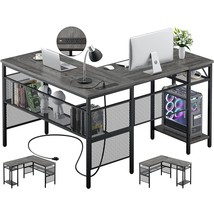 L Shaped Computer Desk With Usb Charging Port And Power Outlet, Reversible L-Sha - £175.85 GBP