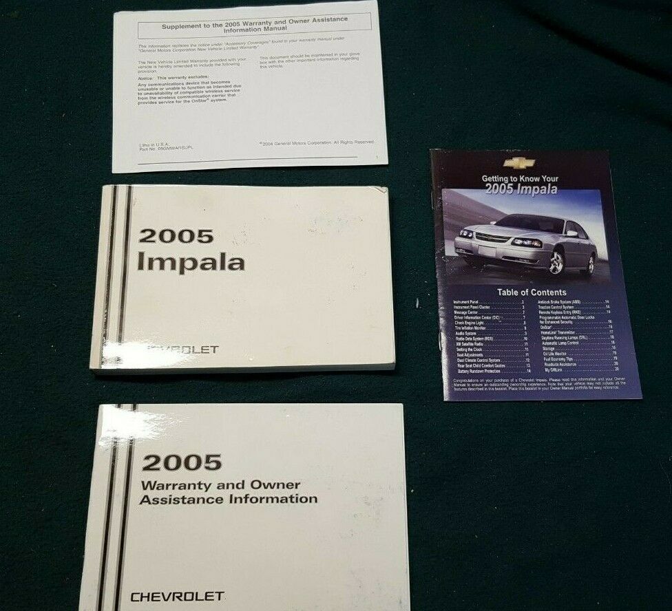 Primary image for 2005 Chevrolet Chevy Impala OEM Owners Owner's Manual & Supplemental Documents