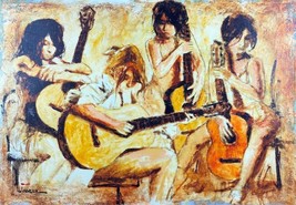 Joarez sans Titre Main Signée Original Huile Sur Étiré Toile Musiciens Music Art - £734.10 GBP