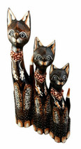 Balinese Wood Handicraft Gecko Tattoo Feline Cat Family Set of 3 Figurines 20&quot;H - £34.35 GBP