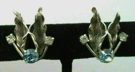 Vintage Signed TK 925 sterling silver flower rhinestone Earrings 7/8&quot; - $12.86