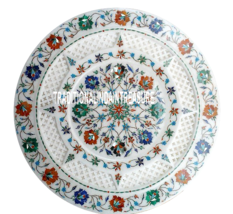 13&quot; Marble Serving Plate Real Hakik Mosaic Inlay Work Marquetry Table Decor - £310.34 GBP