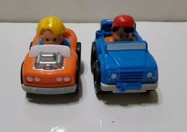 2 Fisher Price Little People Wheelies Cars Orange Blue Car Jeep - £11.18 GBP