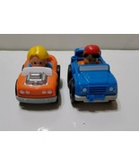 2 Fisher Price Little People Wheelies Cars Orange Blue Car Jeep - $13.99