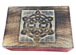 Natural Wood Stained Decorative Celtic Cross Box Jewelry Box Tarot Card Holder - £12.74 GBP