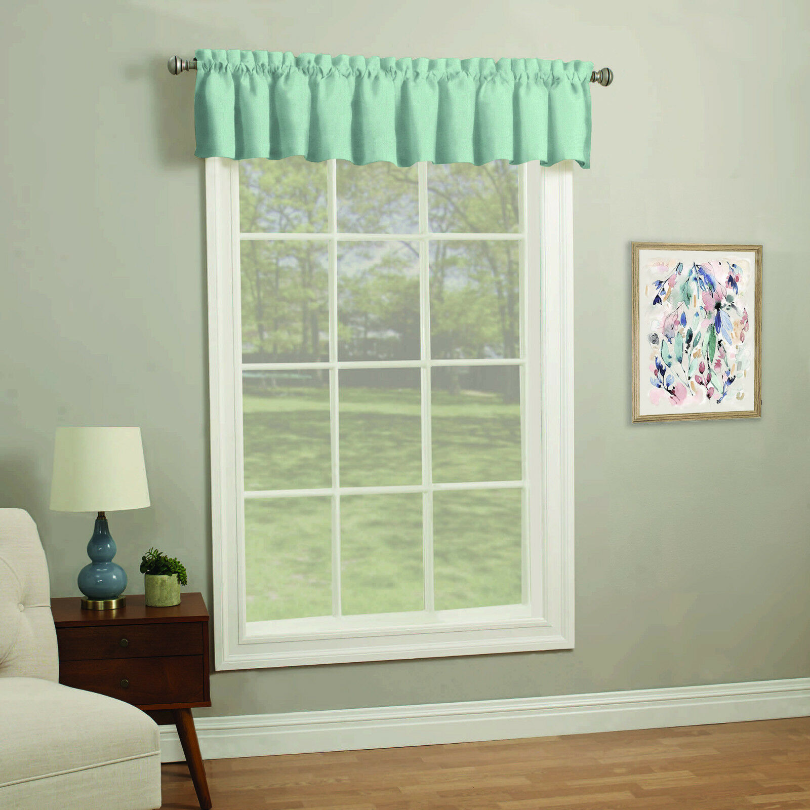 Home Solid Color Tailored Textured Window Valance, Aqua, Size: 56" W x 14" L - $10.39
