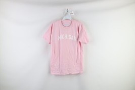 Vintage Womens Medium Faded Spell Out University of Michigan T-Shirt Pink Cotton - £23.69 GBP