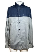 Rock &amp; Republic Button Up Shirt Men&#39;s Medium Blue Long Tab Sleeves Casua... - £19.30 GBP