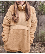 PINK Victoria’s Secret Mocha LARGE Teddy Sherpa Half Zip Sweatshirt Hood... - $39.60