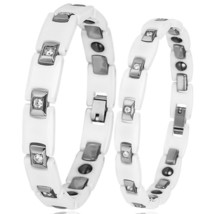 White Ceramic Magnetic Therapy Bracelet for Women Man Girls Arthritis Pain Relie - £26.61 GBP