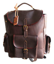 Challenger Full Grain Dark Brown Leather Backpack Multipurpose Travel Bag - €94,13 EUR