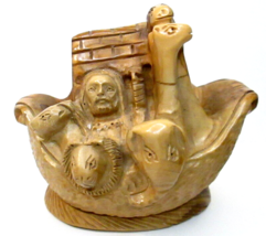 Hand Carved Olive Wood Noah&#39;s Ark Made in Bethlehem Holy Land Decor Scul... - £39.75 GBP