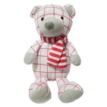 Manhattan Toy Company Merry Bear 12&quot; Plush Toy White Red Checked Pattern Scarf - £8.77 GBP