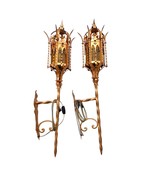 Pair Gothic Italian Sconces - Gold - Vintage - Amber Glass - by Florentia - £421.03 GBP
