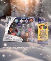 Disney Frozen 2 Erasers Anna Elsa Sven Olaf 15 &amp; 10 LiquiMark Colored Pencils - £11.94 GBP