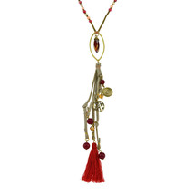 Hanging in Elegance Tree of Life Red Tassel Genuine Leather Necklace - £12.52 GBP