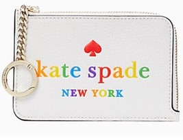 Kate Spade L-Zip Card Holder Pride Rainbow White Wallet K7631 NWT $189 Retail FS - £57.92 GBP