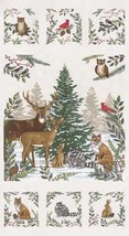 24&quot; X 44&quot; Panel Woodland Winter Animals Holy Pine Cream Fabric Panel D502.93 - $10.63