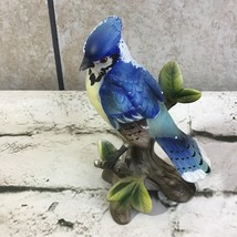 Ceramic Blue Jay Figurine On Tree Branch Collectible Home Decor - $19.79