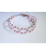 Bracelet Bead Pink Gray White Semi Weaved 6.25&quot; Free Extend Upcycled Han... - $10.00