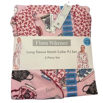 Flora Nikrooz Size Large 10 12 Pajama Set Notch Collar Tea Time Long Sleeve - $19.75