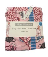 Flora Nikrooz Size Large 10 12 Pajama Set Notch Collar Tea Time Long Sleeve - $19.75