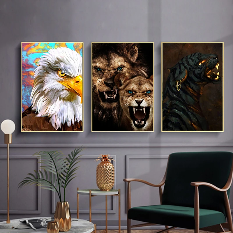 Play 5D DIY Diamond Painting Animal Tiger Lion Combination Round Full Diamond Ea - £23.15 GBP