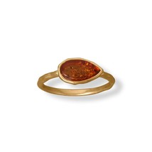 Amazing Baltic Amber Pear Gemstone 24k Yellow Gold Plated Handmade Ring Size 5-9 - £97.16 GBP
