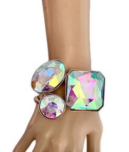 2.5&quot; Wide Iridescent AB Crystals Chunky Statement Bangle Hinge Bracelet - £20.44 GBP