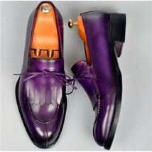 2021 New Men Fashion Business Casual Dress Shoes Classic Purple PU Tassel Bow St - £61.67 GBP