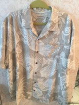 TOMMY BAHAMA Silk Blend Gray &amp; White Abstract Print Button Down Shirt SZ... - £27.25 GBP