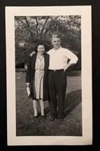 Vtg Photo Man and Woman Standing Together Father &amp; DaughDer? Husband &amp; Wife? B&amp;W - £4.00 GBP