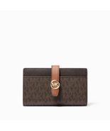 New Michael Kors Greenwich Medium Signature Logo Wallet Brown Multi - $1,122.90 MXN