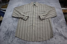 Club Room Shirt Men 16 34/35 Tan Beige Long Sleeve Button Up Casual Striped - £20.55 GBP