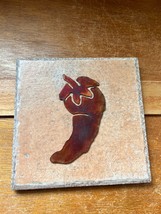 Made in Mexico Rustic Coral Terra Cotta Pottery Tile w COPPER Chili Pepp... - £10.35 GBP