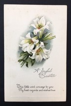 Antique Joyful Easter Greeting Card Embossed Pst 1925 Printed in Germany Lilies - £7.23 GBP