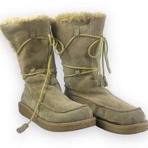 Earth Shoes Authentic Suede Miami Boots with Ties and faux fur lined Sz 10 - £21.52 GBP