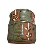 Vtg MCM Japan Redware Stoneware Vase Green Brown Leaf Design Rustic Pottery - €11,20 EUR