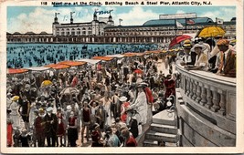 Meet at the Clock Beach and Pier Atlantic City New Jersey NJ WB Postcard L8 - $2.92