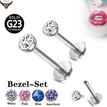 2PCS G23 Titanium Lip Piercing Labret Stud CZ Zircon Stone Labret Piercing Lip R - £9.55 GBP