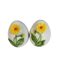 Vintage Yellow Floral Design Egg Shaped Salt and Pepper Shaker Set Handpainted - £10.89 GBP