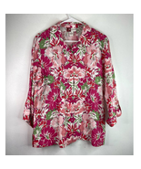 JM Collection Jennifer Moore Linen Button Shirt Women 12 Floral Hawaiian... - £8.60 GBP