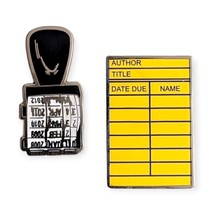Library Book Enamel Tiny Pins: Due Date Stamp and Card - £39.26 GBP