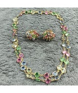 Swarovski Necklace Multicolored Crystal Bezel Goldtone Pastel w Matching... - £72.49 GBP