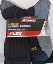 Dickies Flex DRI-TECH Crew Performance Work Sweat Fighting Socks 3 Pr 6-12 Black - £9.63 GBP