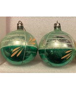 2 Vintage Christmas Balls 2 1/4&quot; Green/Silver Poland  1970&#39;s *Pre Owned* BT - $21.86 CAD