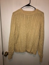 Vintage Lands End Womens SZ Medium Yellow Cable Knit Pullover Cotton Swe... - $16.82