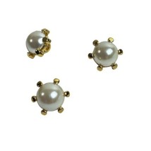 Lot of 3 Small .40&quot; Faux Pearl &amp; Metal Shank Buttons - £8.60 GBP